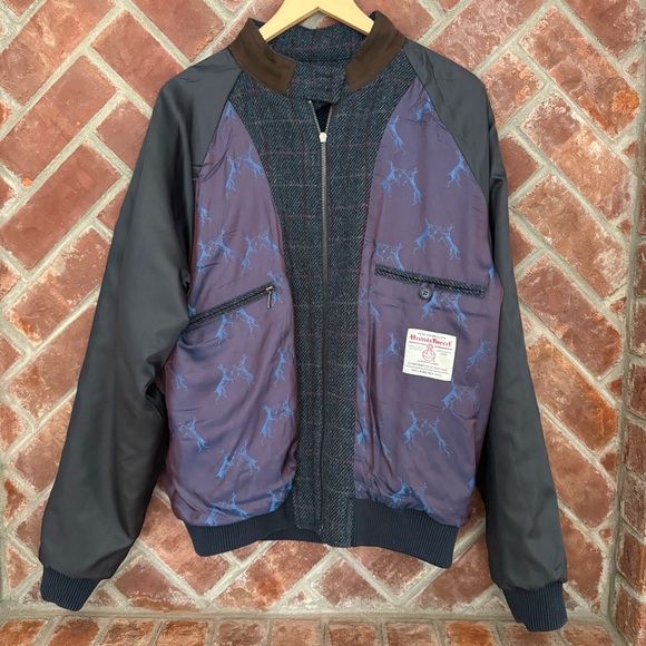 PETER CHRISTIAN Harris Tweed 42 Bomber Harrington Jacket Blue Wool Windowpane - Picture 4 of 11